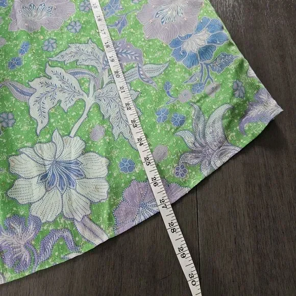 Joie Top Blouse Womens Large Green Floral Ruffles Lined Bloom Cottage Cap Sleeve - Picture 6 of 8